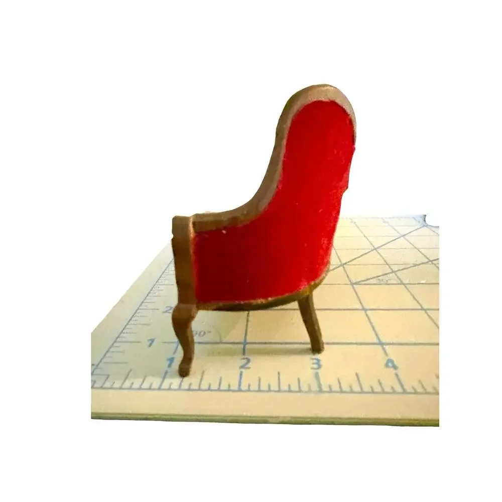 Victorian 1:12 Miniature Dollhouse Furniture Maroon Red Mahogany Sofa Chairs
